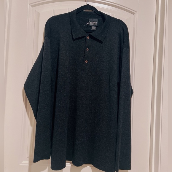 NWOT Eileen Fisher New York Mens 100% Wool Long Sleeve Collared Sweater Black XL - Picture 6 of 7
